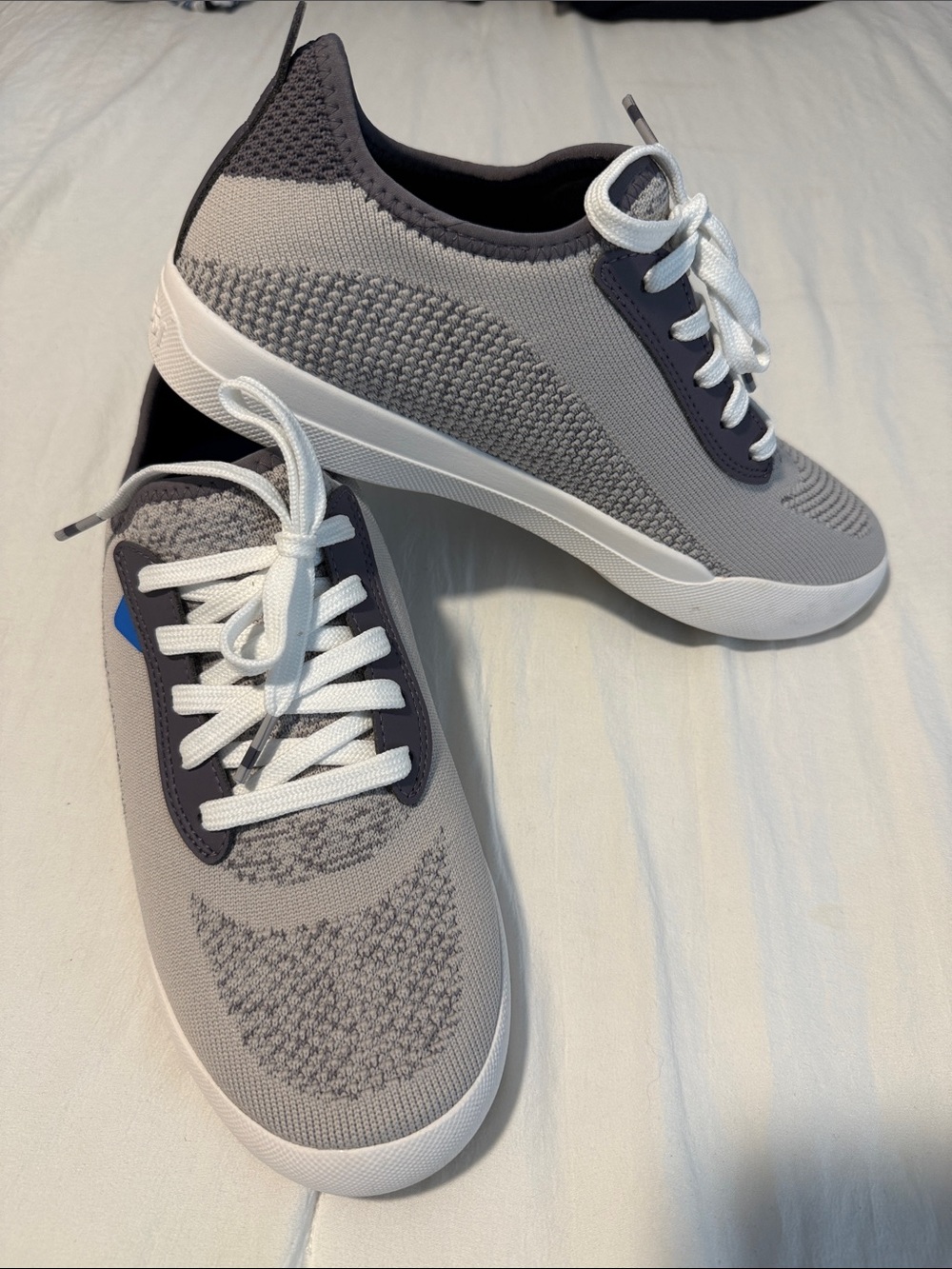 Vessi Women’s Gray Knit Lace-Up Sneakers with White Soles Size 9